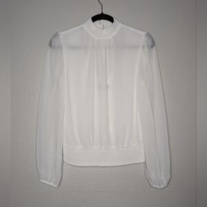 1. State White Sheer Quiet Luxury Yacht Gala Smocked Mock Neck Top S